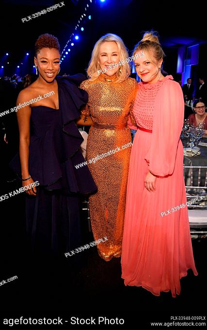 LOS ANGELES, CALIFORNIA - JANUARY 19: (L-R) Samira Wiley, Catherine O'Hara, and Elisabeth Moss attend the 26th Annual Screen Actors Guild Awards at The Shrine...