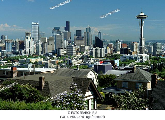 Seattle, WA, Washington, Seattle Downtown Skyline, Space Needle, from Queen Anne Hill
