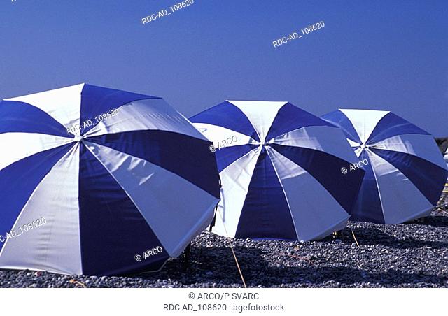 Sunshades on beach Aegean Sea Santorini Cyclades Greece sunshade