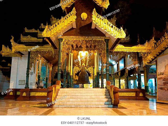 Hall of King Singu's Bell in Shwedagon pagoda, Yangon, Myanmar