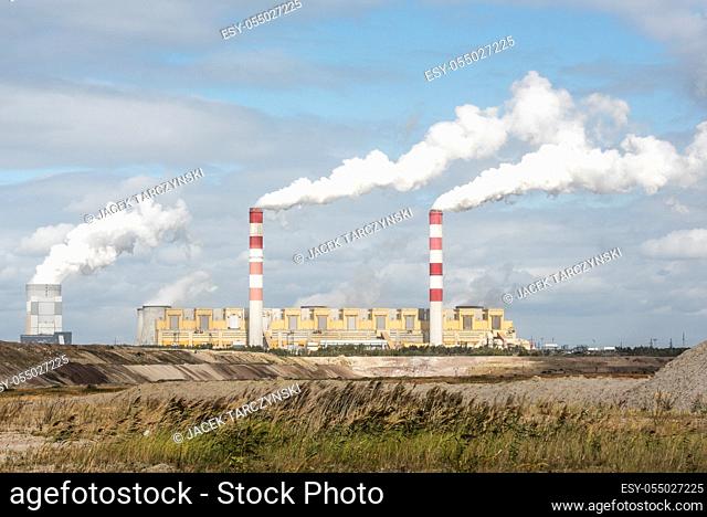 white danger smoke from coal power plant chimney