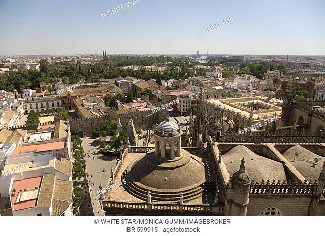 View of Seville's historic centre from the tower of Seville Cathedral, Seville, Andalusia, Spain, Europe