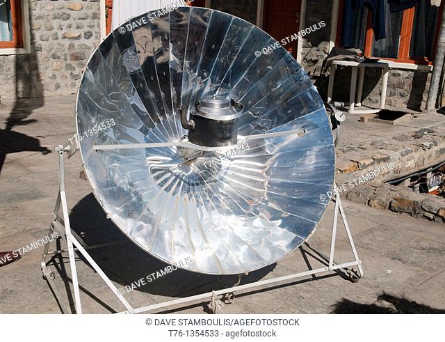 solar powered cooker at a lodge in Kagbeni in the Mustang area of the Annapurna region of Nepal