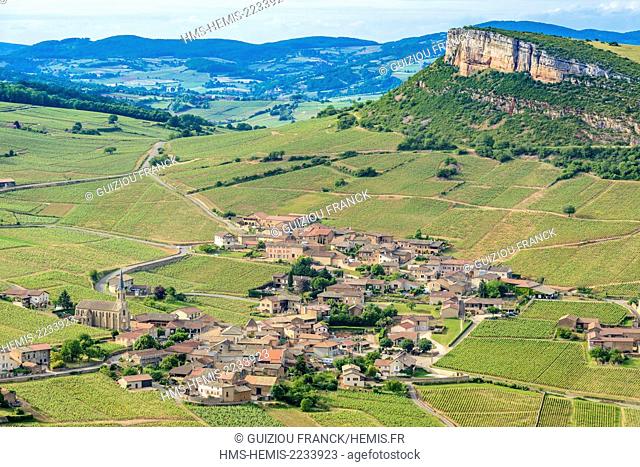 France, Saone et Loire, Maconnais vineyard, Vergisson village, view from the top of Solutre Rock