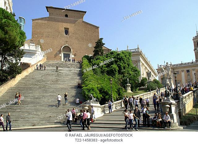 Rome Italy  Steps rise to the Church of Santa Maria in Ara Coeli in the historical center of Rome