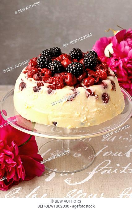 Cherry and blackberry cheesecake. Party dessert