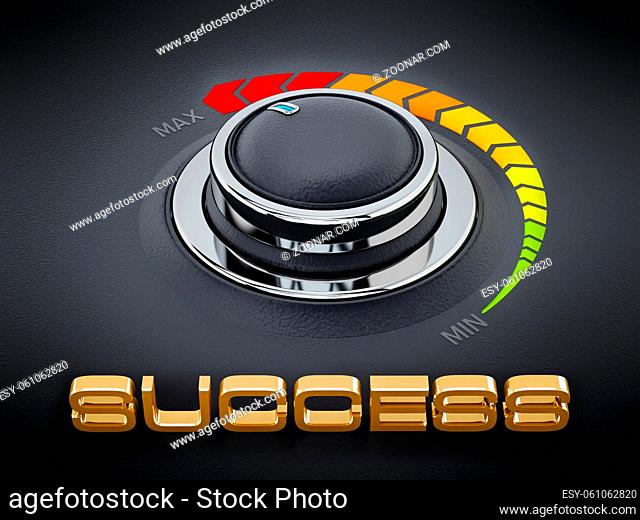 Vintage style control knob dial with success text. 3D illustration