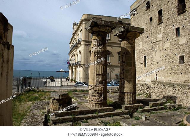 Italy. Apulia, Taranto. Dorico Temple . Rests of the colonnade of the peristalsi of the IV century B.C