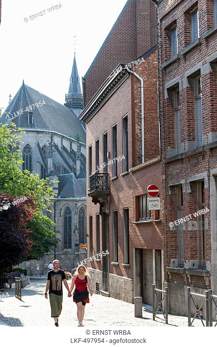 Alley near abbey church Saint Waltrude, Sainte-Waudru, Mons, Hennegau, Wallonie, Belgium, Europe