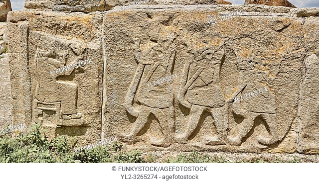Alaca Hoyuk Hittite relief sculpted orthostat panels of the Sphinx Gate