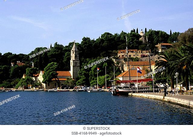 Croatia, Near Dubrovnik, Cavtat, Waterfront, Promenade, View, Church