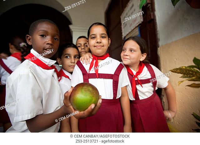 School children with uniform at the school, Trinidad, Sanctí Spíritu, Cuba, West Indies, Central America