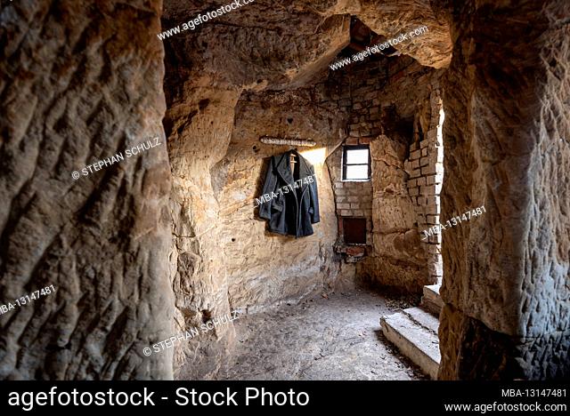 Germany, Saxony-Anhalt, Langenstein, old coat in a cave dwelling, inhabited until 1916, Harz district