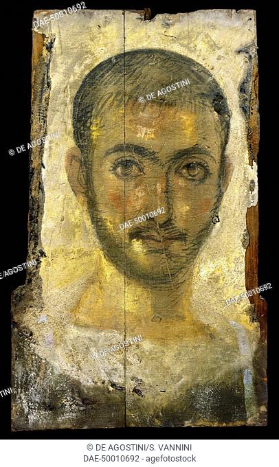 Portrait of a man, encaustic painting on wood. Egyptian Civilisation, Roman Empire.  Cairo, Egyptian Museum