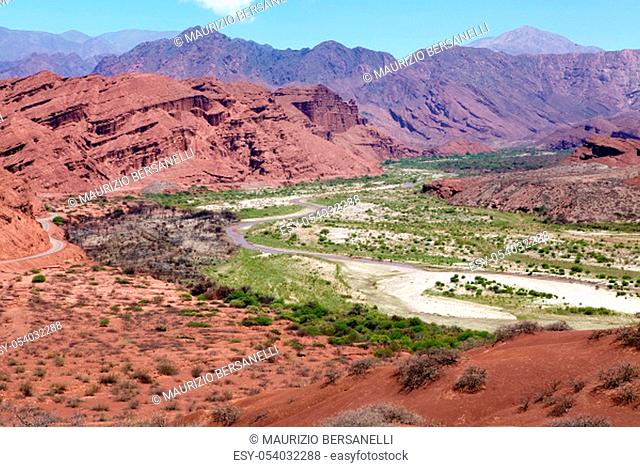 Las Conchas river at the Quebrada de las Conchas in the Calchaqui Valley, near Cafayate, Argentina. It is a valley in the northwestern region of Argentina and...