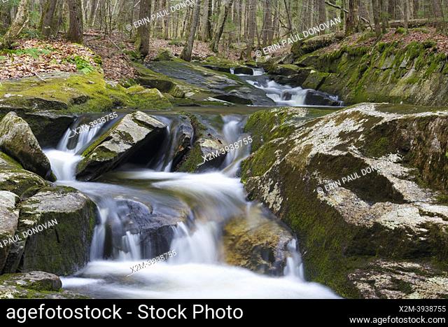 Small cascade on Pike Brook in North Woodstock, New Hampshire on a spring morning. Pike Brook is located off of Route 112, near Crooked Pike Road