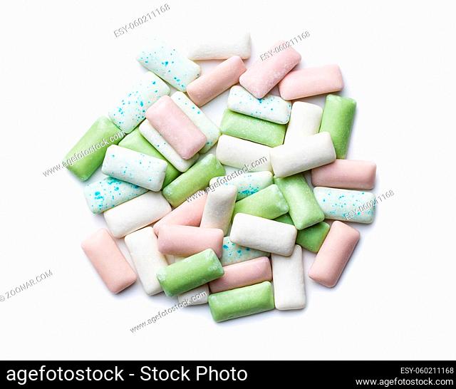Different mint chewing gum pads isolated on white background