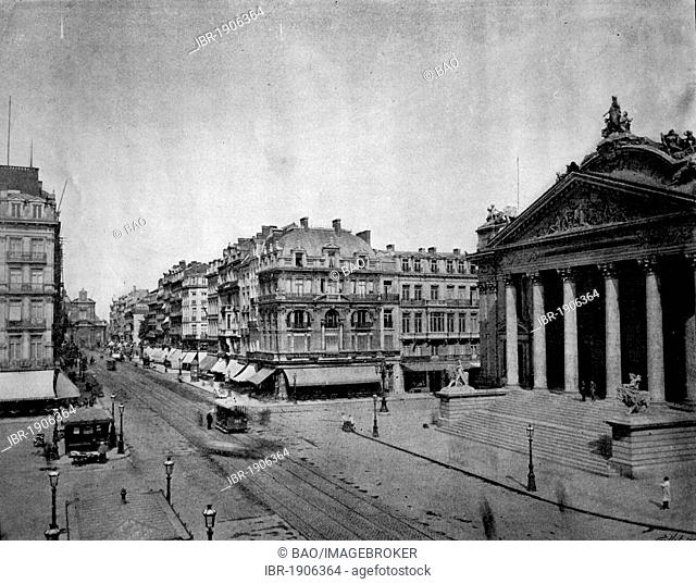 One of the first autotype photographs of Le Boulevard Anspach in Brussels, Belgium, circa 1880