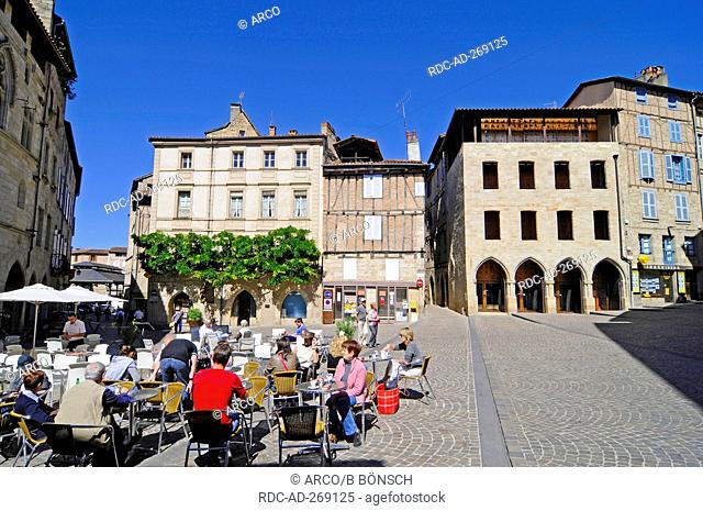 Place Champollion, view on town house, Champollion and writings Museum, Office du Tourisme, Figeac, Department Lot, Midi-Pyrenees