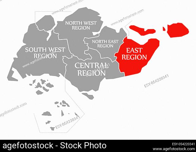 East Region red highlighted in map of Singapore
