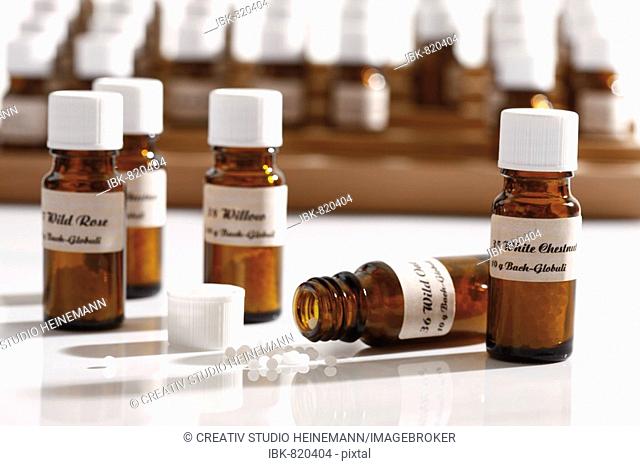 Medicine bottles containing Bach flower globules