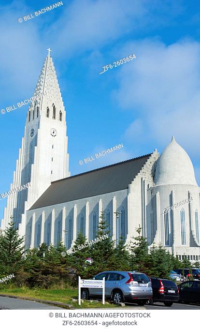 Reykjavik Iceland Arctic Hallgrimskirkja downtown tall church with steeple of Hallgrim Church
