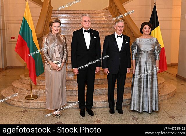 Queen Mathilde of Belgium, Lithuania President Gitanas Nauseda, King Philippe - Filip of Belgium and Lithuania first lady Diana Nausediene pictured during a...