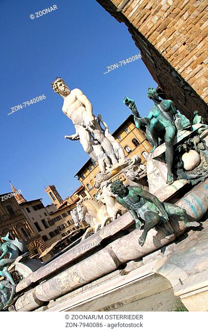 Statue on the Fountain of Neptune on the Piazza della Signoria in Florence, Italy, Europe