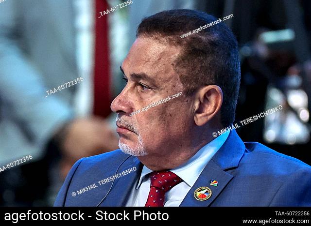 RUSSIA, ST PETERSBURG - JULY 28, 2023: Seychelles' Foreign Minister Sylvestre Radegonde attends the plenary session of the 2nd Russia-Africa Summit at the...