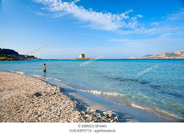 La Pelosa Beach and La Pelosa Tower, Stintino, North Sardinia, Italy, Europe