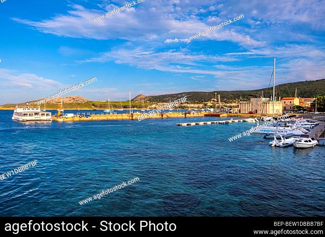 Palau, Sardinia / Italy - 2019/07/17: Panoramic view of touristic yacht port and marina - Porto Turistico Palau - with yachts pier and at the Costa Smeralda...