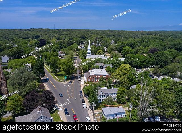 Falmouth village Main Street and park, Cape Cod