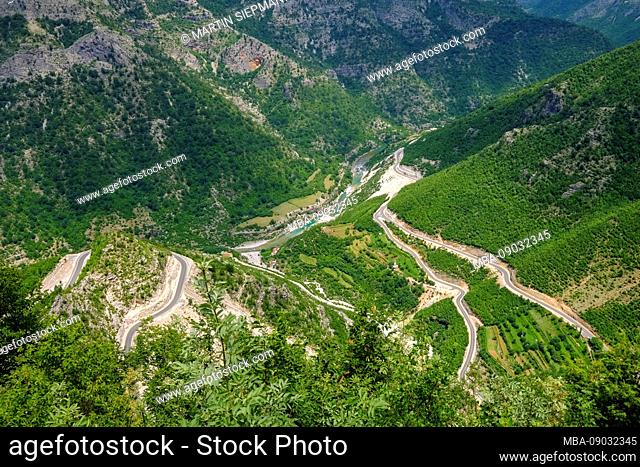 Serpentines of a mountain road, Cem Gorge, Kelmend region, Albanian Alps, Prokletije, Qark Shkodra, Albania