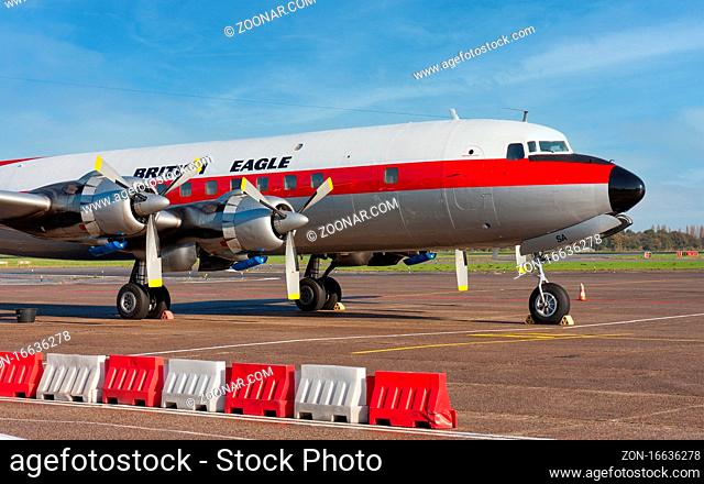 Rotterdam, The Netherlands - November 02, 2008: Historic British independent four-engine propeller plane that operated from 1948 until it went into liquidation...