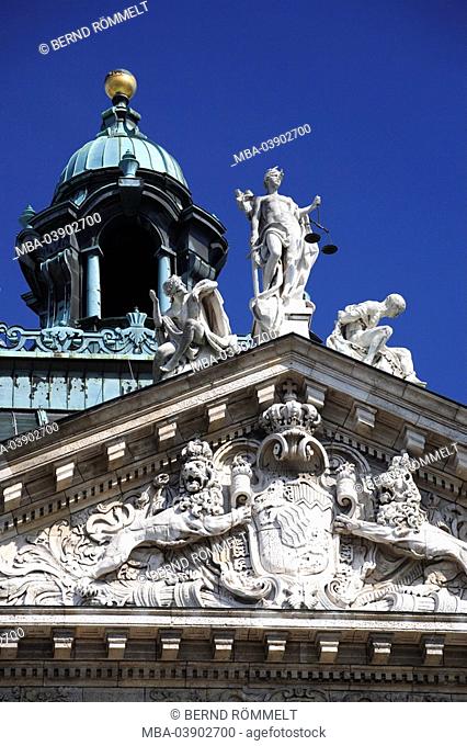 Germany, Bavaria, Munich, justice-palace, detail, roof, figures