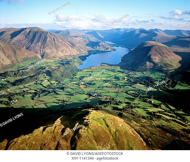 Lake District National Park  View southeast over Crummock Water, Grasmoor, Buttermere to the central fells  Cumbria  England