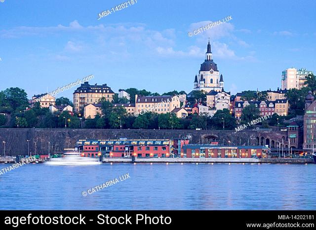 Sweden, Stockholm, view to Södermalm, St. Catherine's Church, evening light