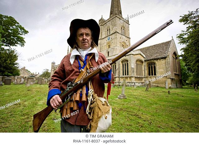 Historic re-enactment of the Levellers, of the New Model Army in Oliver Cromwell era, Burford Church, The Cotswolds
