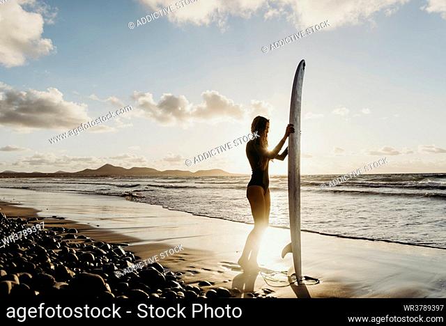 beach, evening, surfer