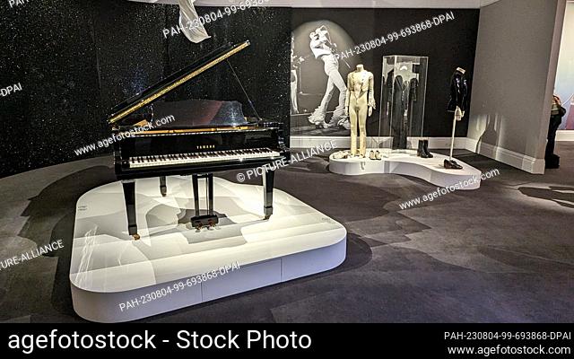 PRODUCTION - 03 August 2023, Great Britain, London: A Yamaha grand piano on which Freddie Mercury composed many hits for Queen, including ""Bohemian Rhapsody