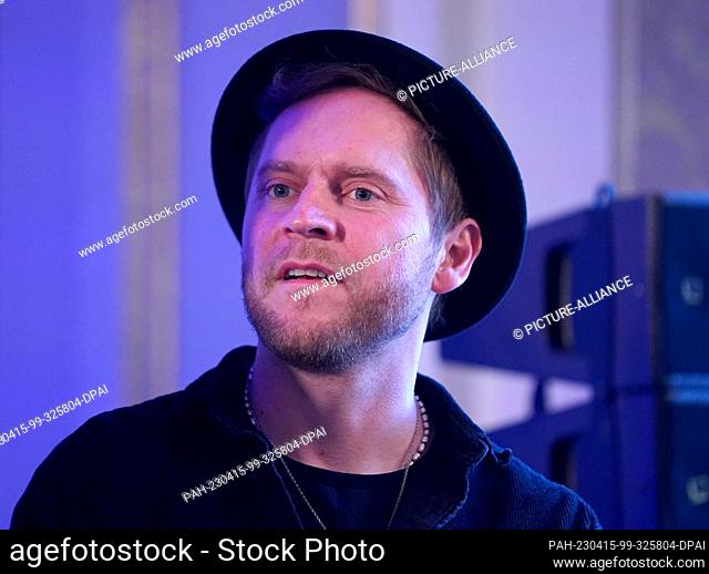 PRODUCTION - 13 April 2023, Hamburg: Singer Johannes Oerding sits in the Brahms foyer at the Laeiszhalle during the gold award for singer and musician Udo...