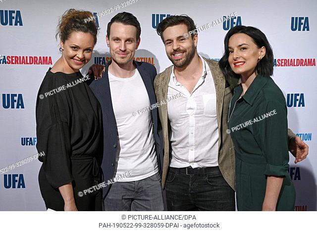 21 May 2019, North Rhine-Westphalia, Cologne: The actors Ines Quermann (l-r), Marc Dumitru, Nassim Avat and Mimi Fiedler come to the ""Ufa Night Cologne""