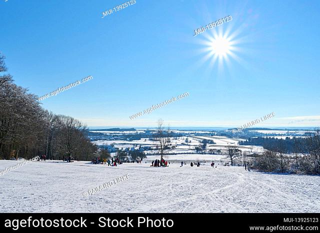 Sled slope, winter sports, snow, day, winter, Waldbrunn, Katzenbuckel, Odenwald, Baden-Württemberg, Germany