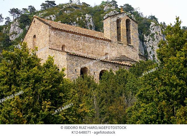 Romanesque Sanctuary of Montgrony (9th to 17th Century) near Gombrèn. Ripollès region. Girona province. Catalonia. Spain