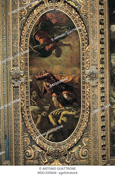 The Vision of Ezekiel, by Robusti Jacopo known as Tintoretto, 1577, 16th Century, fresco. Italy, Veneto, Venice, Scuola Grande di San Rocco, Upper Hall