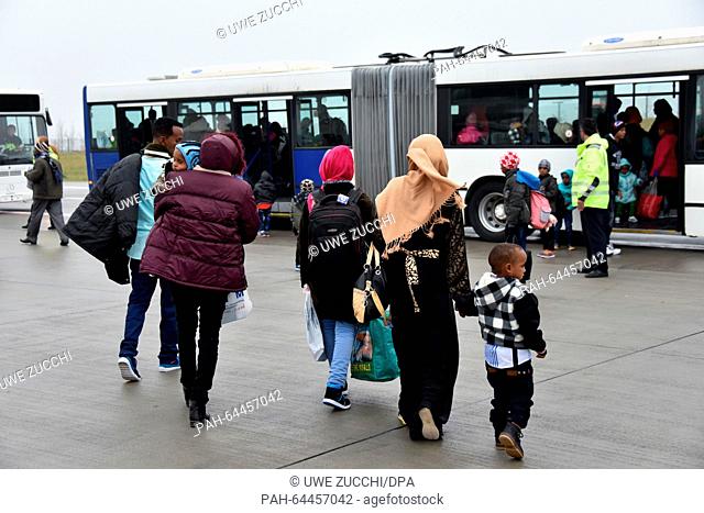 Refugees from Eritrea and Ethiopia arrive at Kassel Airport in Calden, Germany, 14 December 2015. A group 156 so-called resettlement refugees from Khartoum