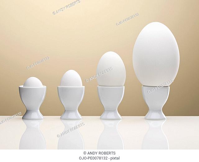 Various eggs in egg cups