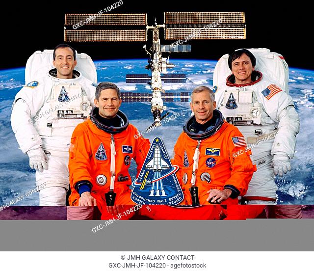 These four astronauts comprise the prime crew for NASA's STS-111 mission. Astronaut Kenneth D. Cockrell (front right) is mission commander, and astronaut Paul S