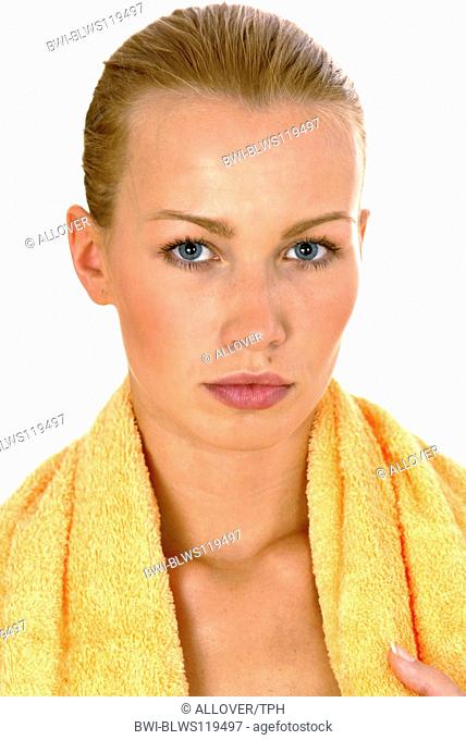 blonde woman with towel