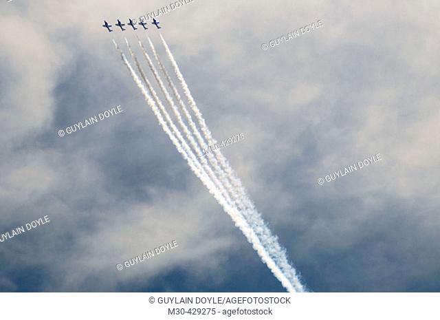 Canadian forces Snowbirds during airshow. Bagotville military base, Quebec, Canada